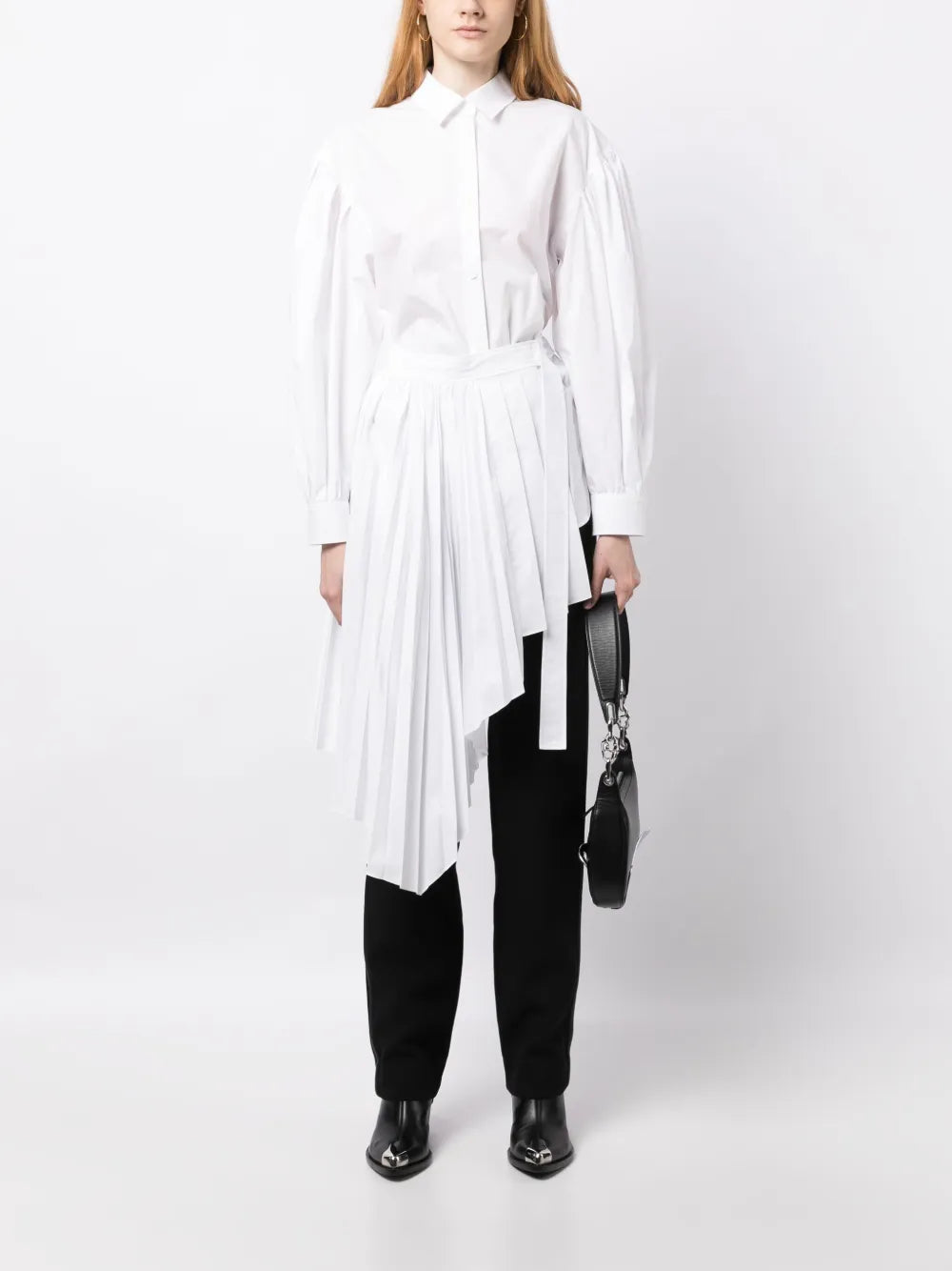 Juunj Asymmetric Pleated Mini Shirtdress