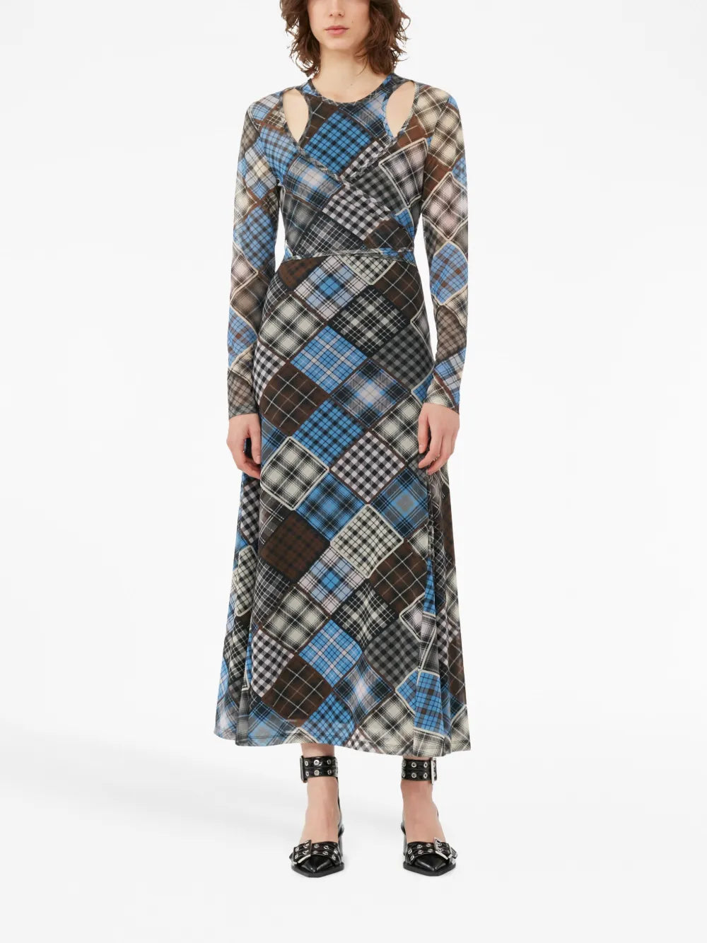 Ganni Check Print Wrap Midi Dress