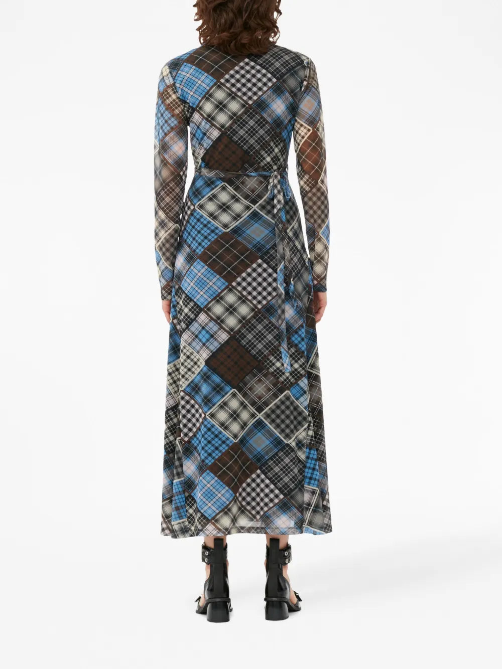 Ganni Check Print Wrap Midi Dress