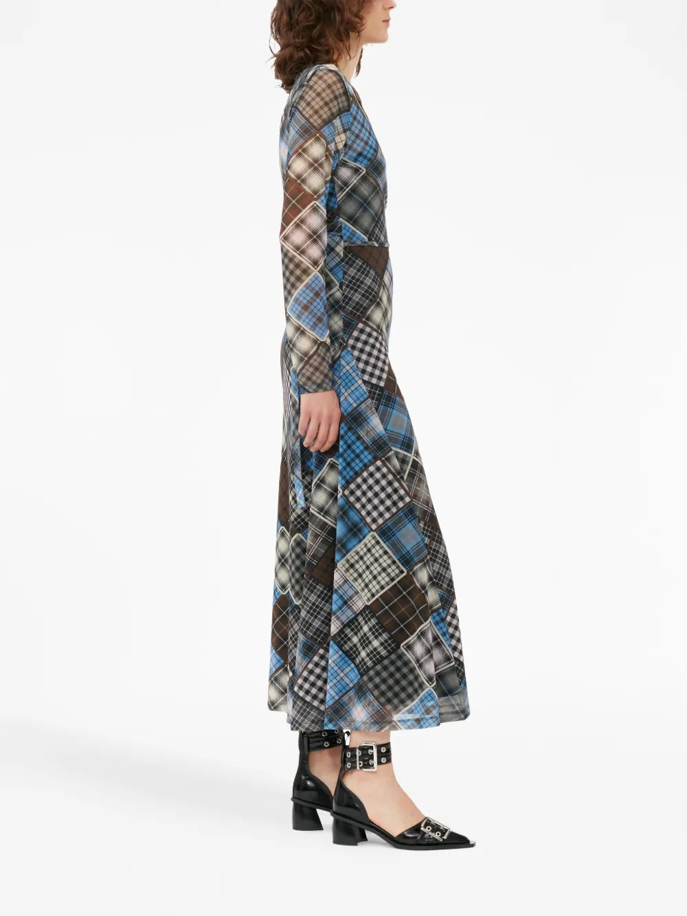 Ganni Check Print Wrap Midi Dress