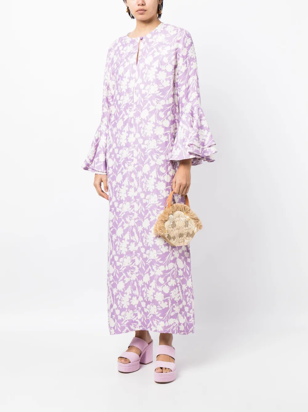 Bambah Floral Print Ruffled Kaftan Dress