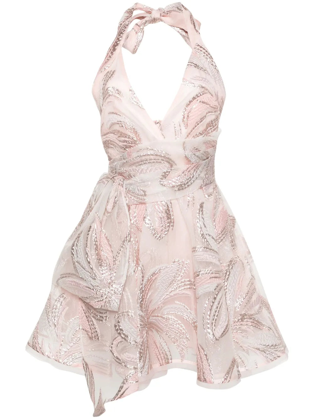 Talbot Runhof Floral Applique Belted Minidress
