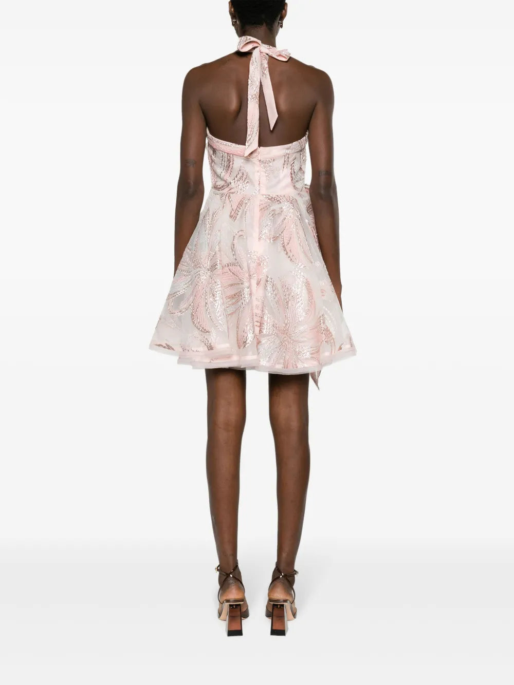 Talbot Runhof Floral Applique Belted Minidress