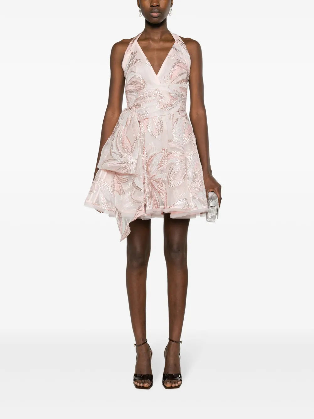 Talbot Runhof Floral Applique Belted Minidress