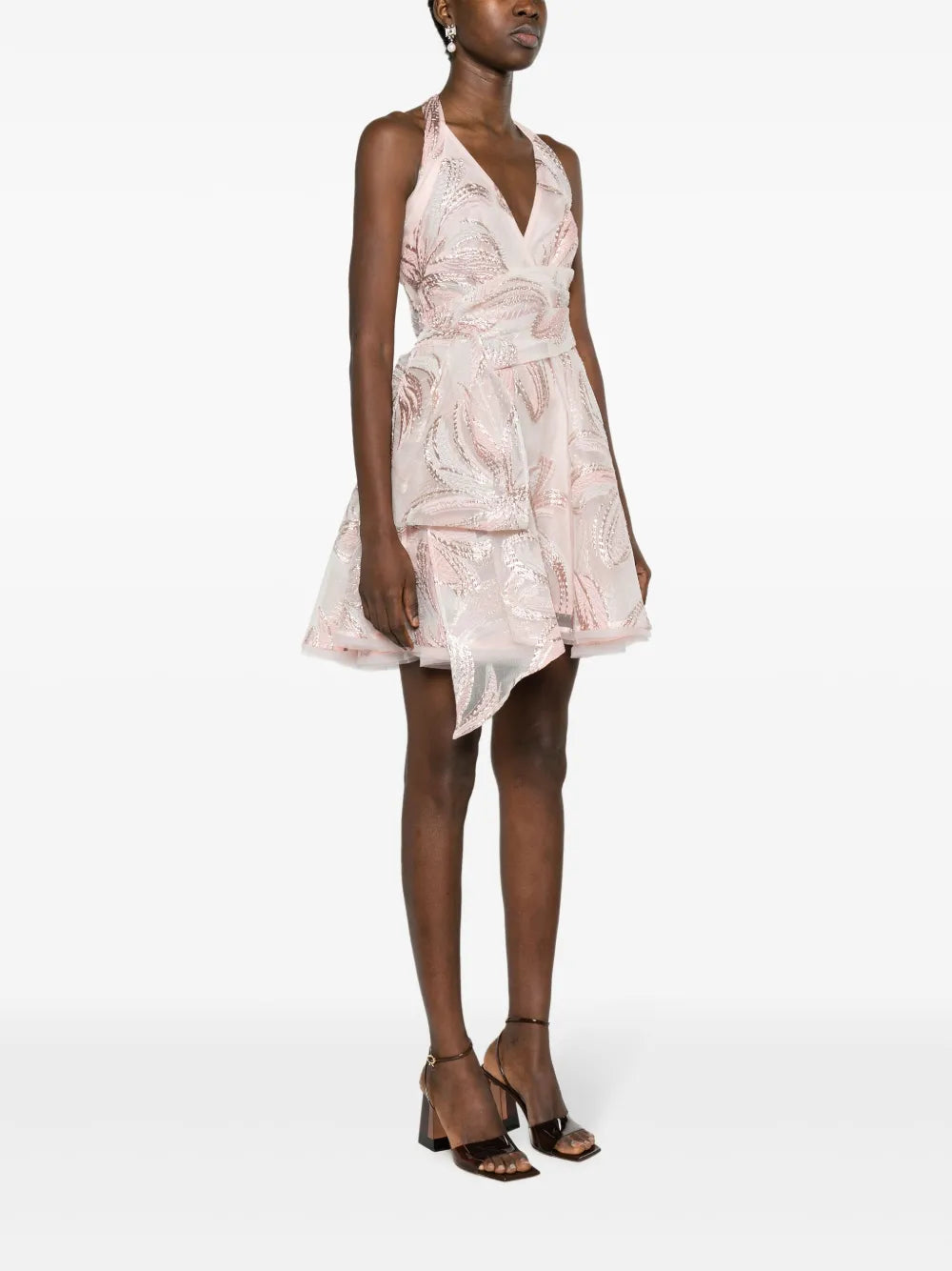 Talbot Runhof Floral Applique Belted Minidress