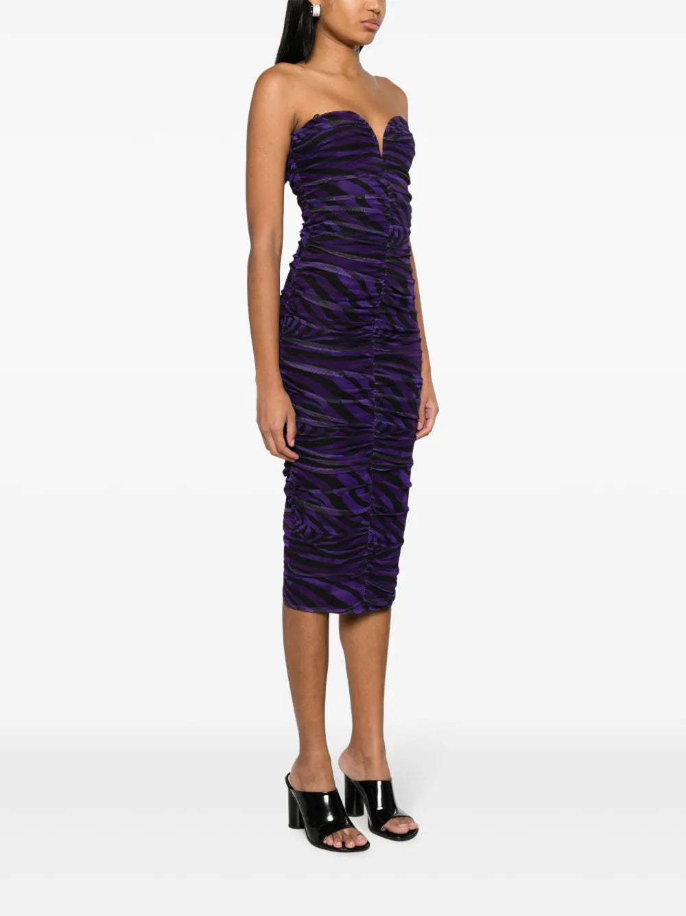 Nissa Zebra Print Ruched Midi Dress