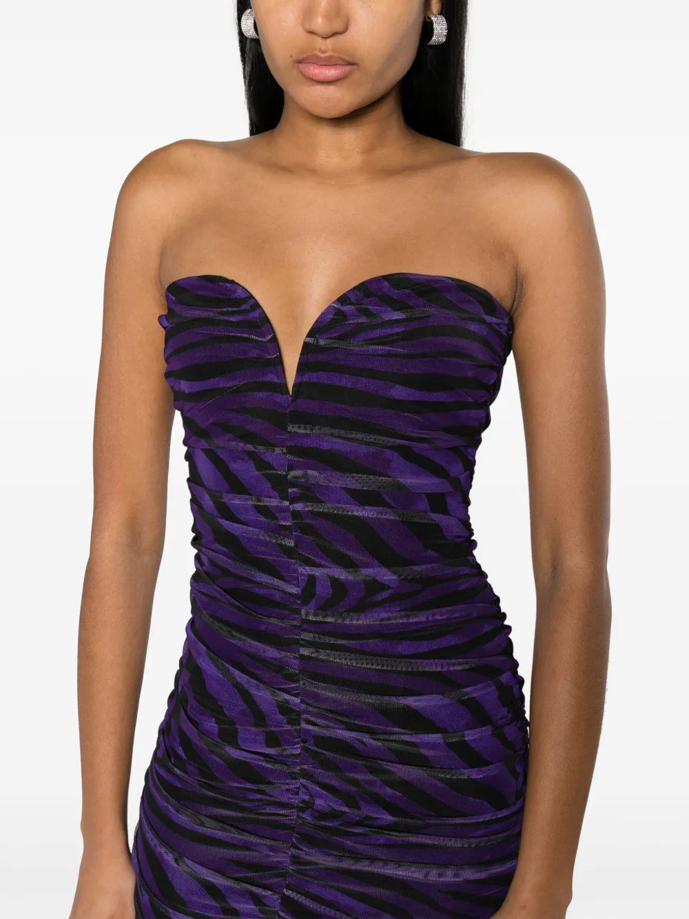 Nissa Zebra Print Ruched Midi Dress
