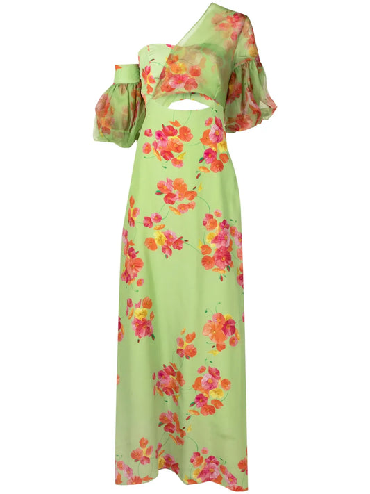 Isolda Greta Floral Print Asymmetric Silk Dress