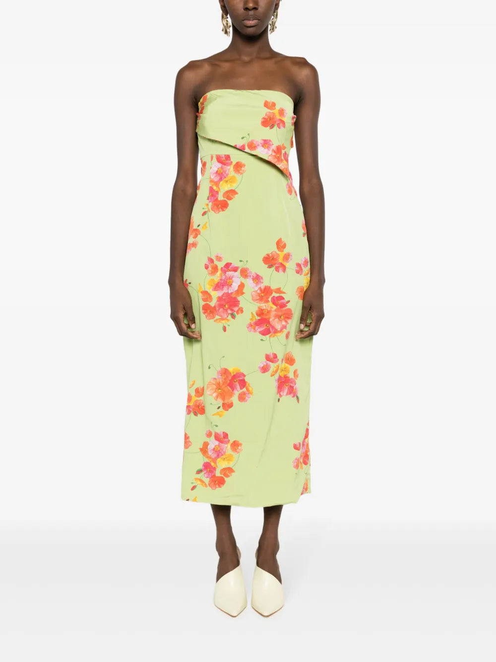 Isolda Poppy Dream Floral Print Strapless Dress