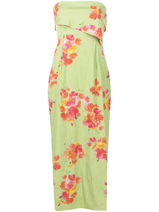 Isolda Poppy Dream Floral Print Strapless Dress