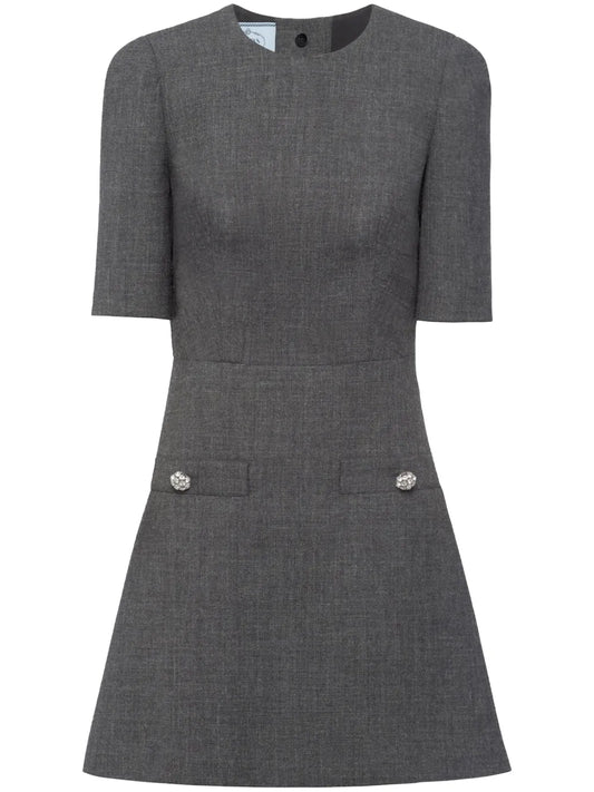 Prada Button Embellishment Wool Minidress
