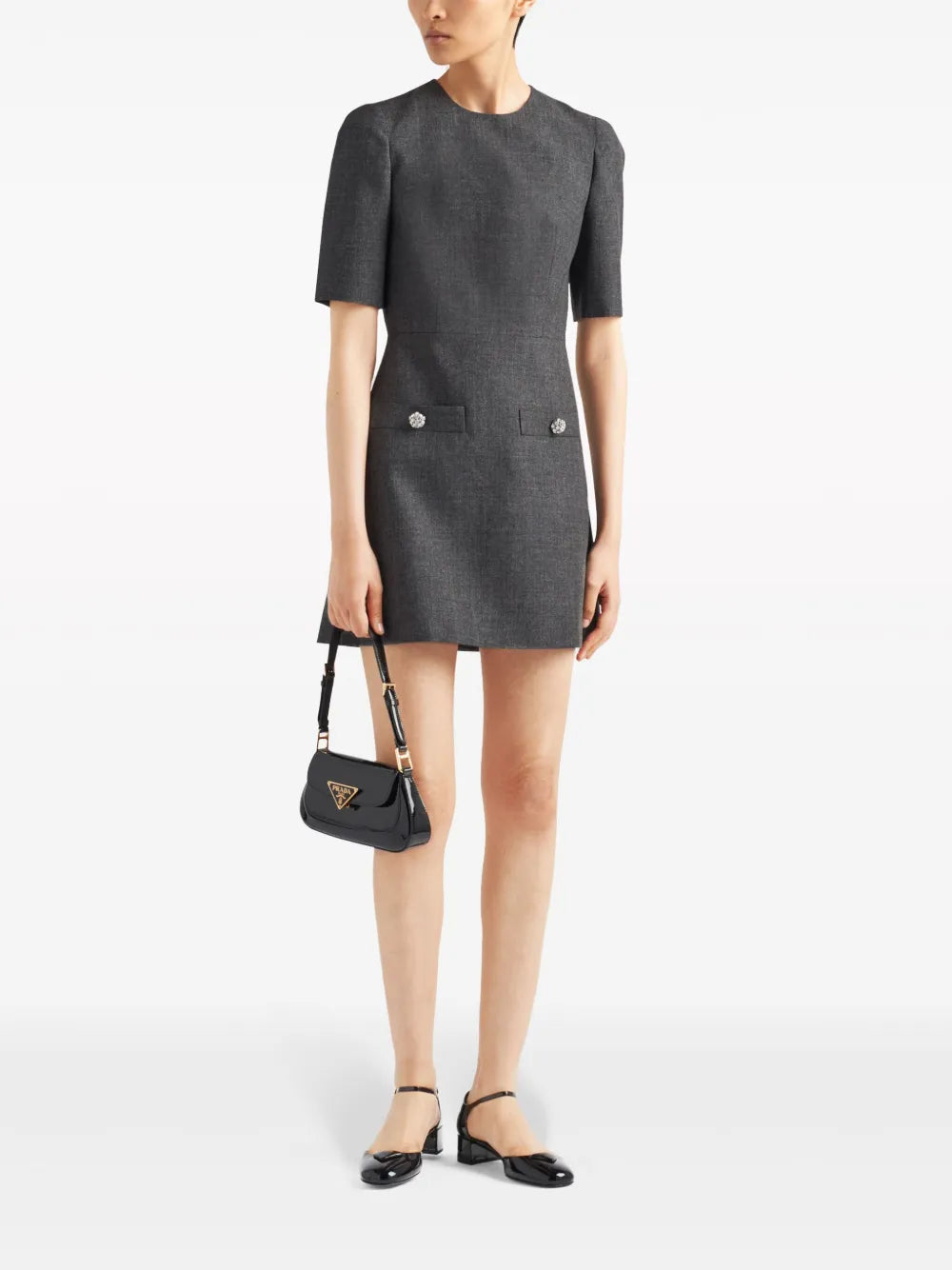 Prada Button Embellishment Wool Minidress