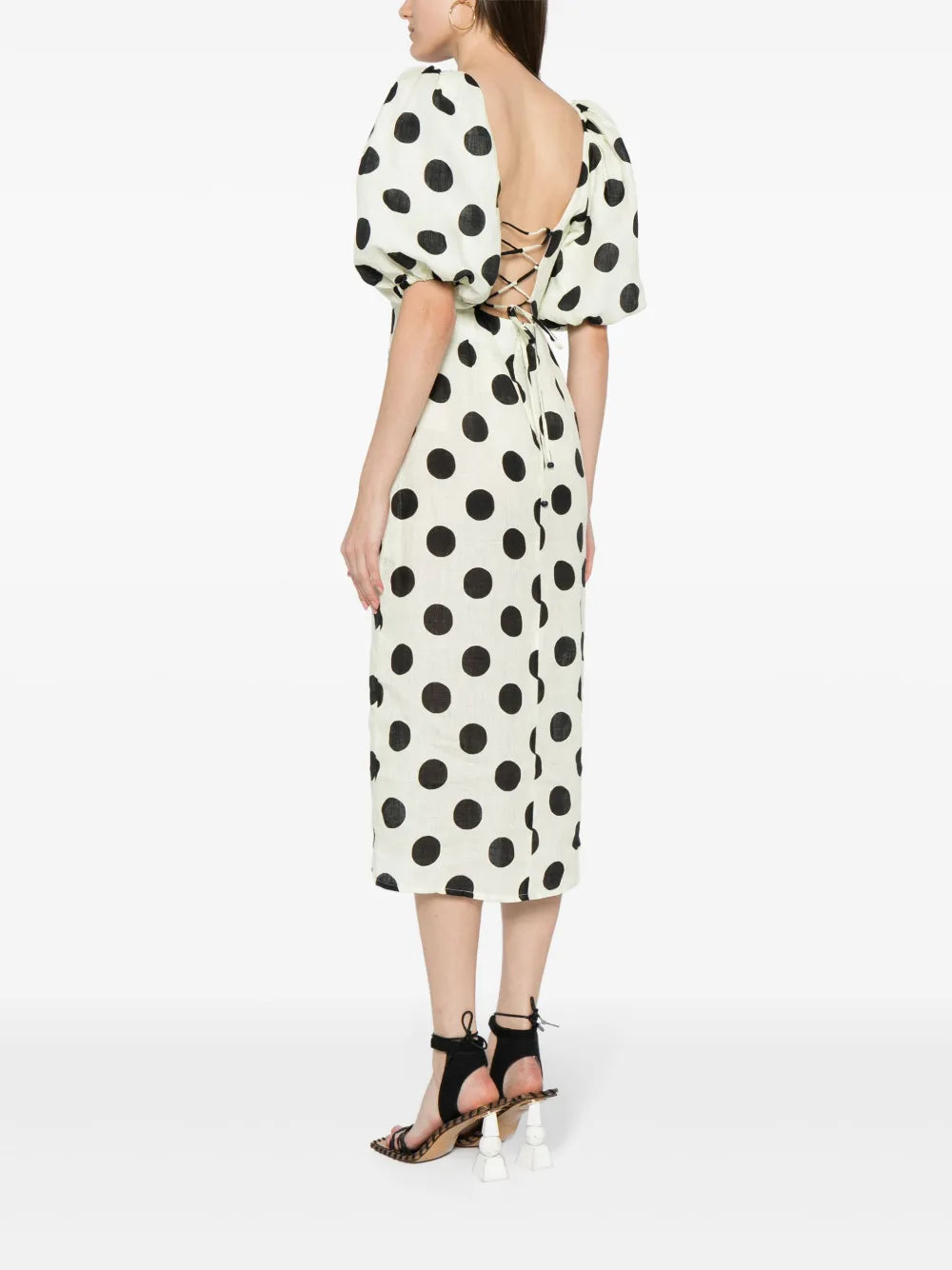 Cala De La Cruz Chia Polka Dot Print Linen Dress