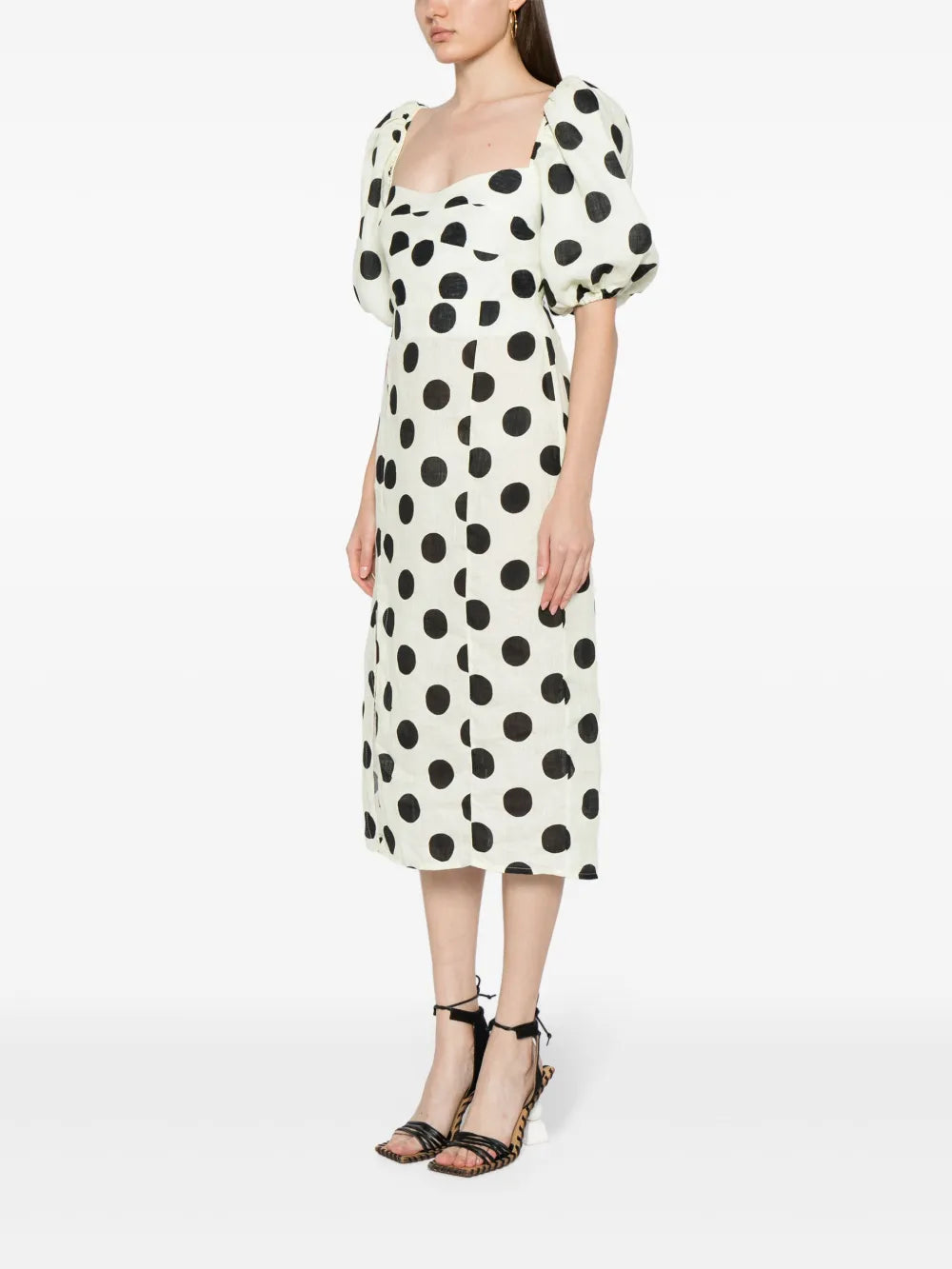 Cala De La Cruz Chia Polka Dot Print Linen Dress