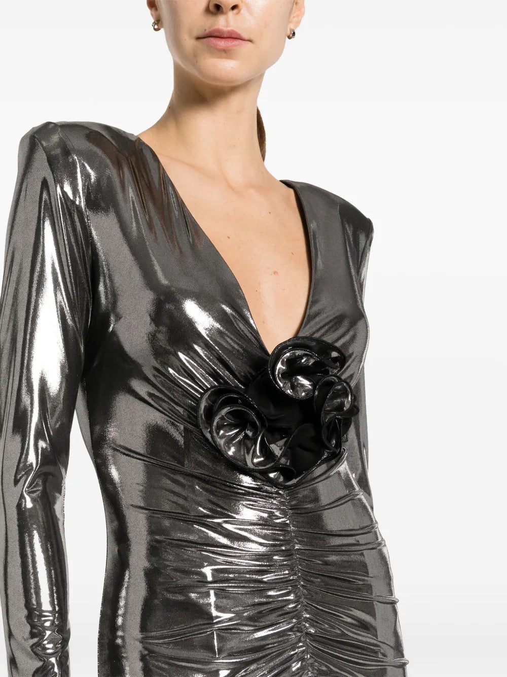Nissa Ruffle Detailing V Neck Dress