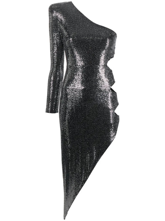 Nissa One Shoulder Sequinned Midi Dress