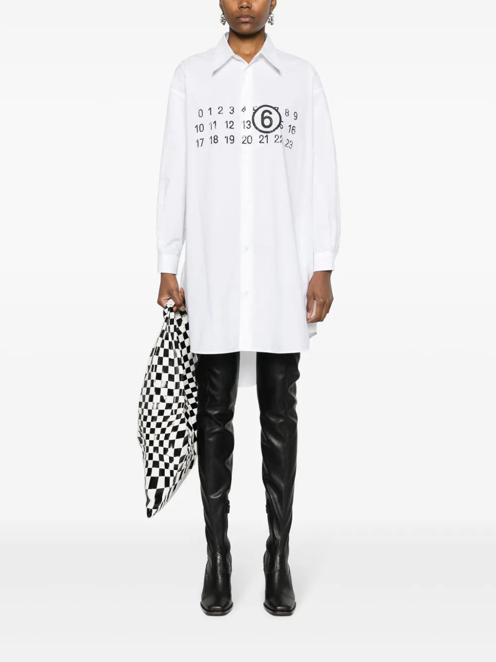 Mm6 Maison Margiela Logo Print Cotton Shirtdress