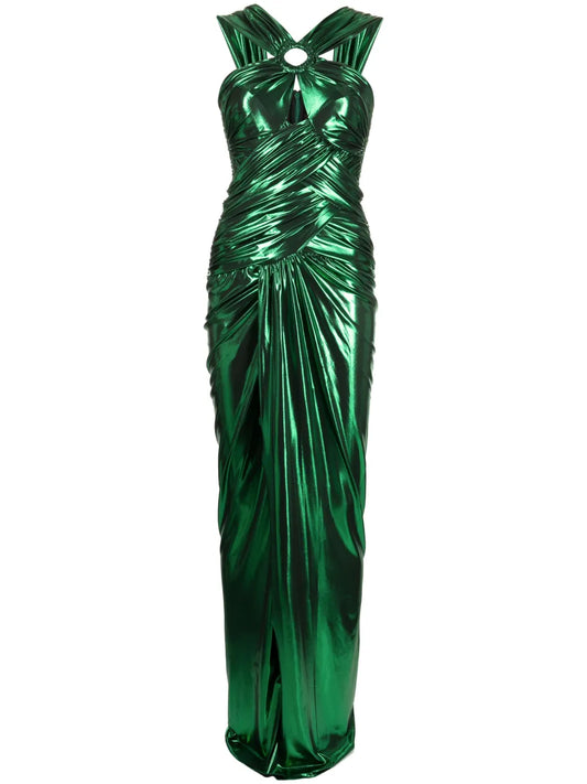 Zuhair Murad Lame Draped Sleeveless Gown
