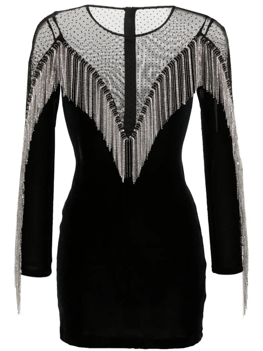 Nissa Fringe Detail Velvet Mini Dress
