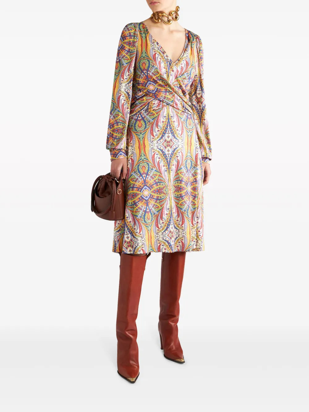Etro Paisley Print V Neck Midi Dress