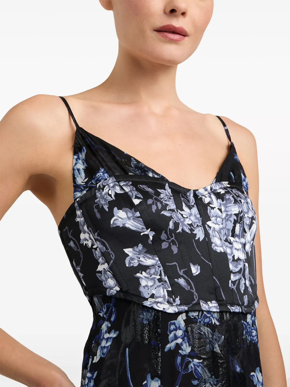Cinq A Sept Glenda Floral Print Ruffled Gown