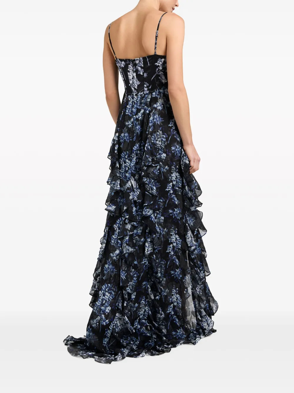 Cinq A Sept Glenda Floral Print Ruffled Gown