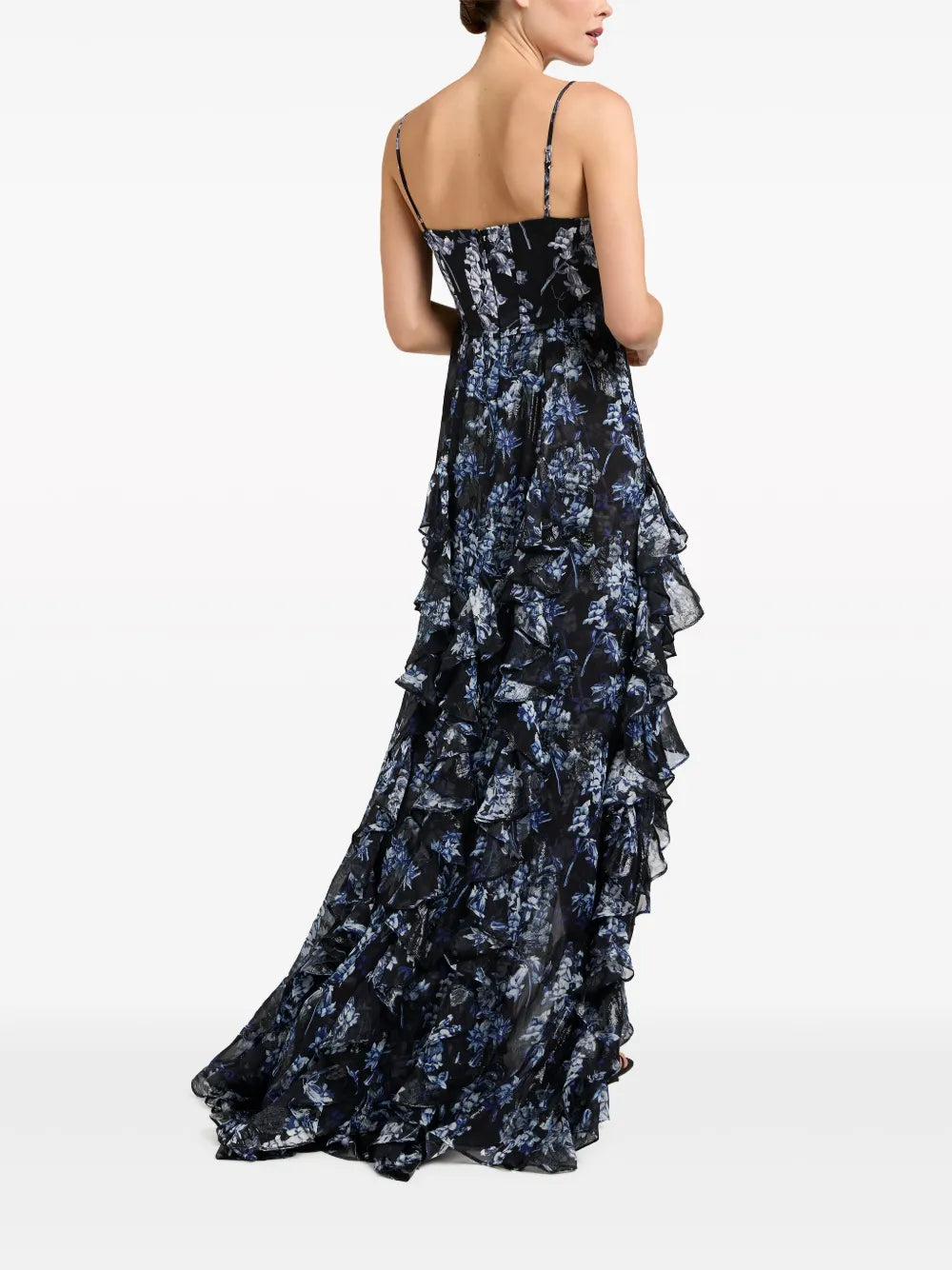 Cinq A Sept Glenda Floral Print Ruffled Gown