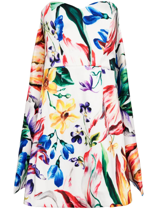 Marchesa Notte Mikado Floral Print Mini Dress