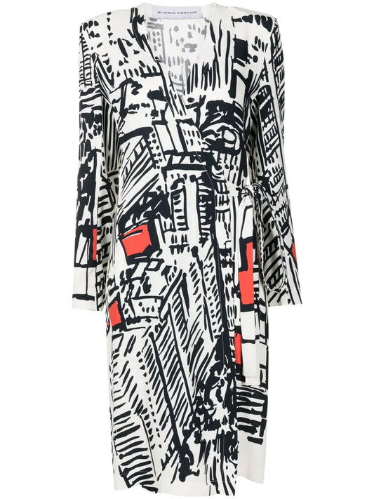 Gloria Coelho Abstract Print Wrap Dress