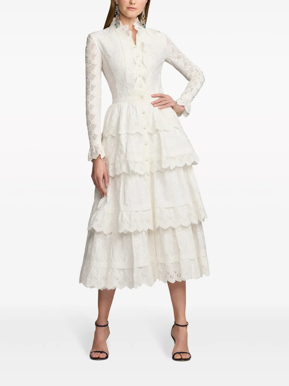 Ralph Lauren Collection Stella Embroidered Poplin Midi Dress