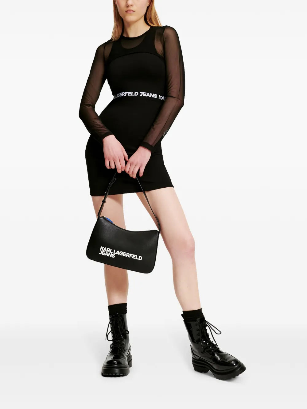Karl Lagerfeld Jeans Logo Waistband Mesh Minidress