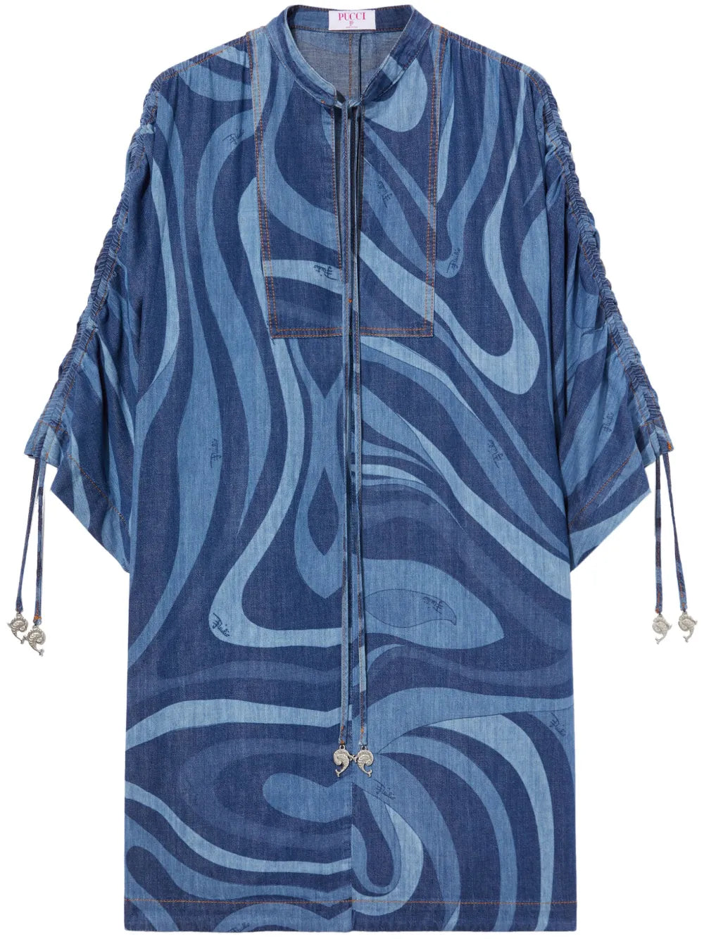 Pucci Marmo Print Denim Kaftan Dress