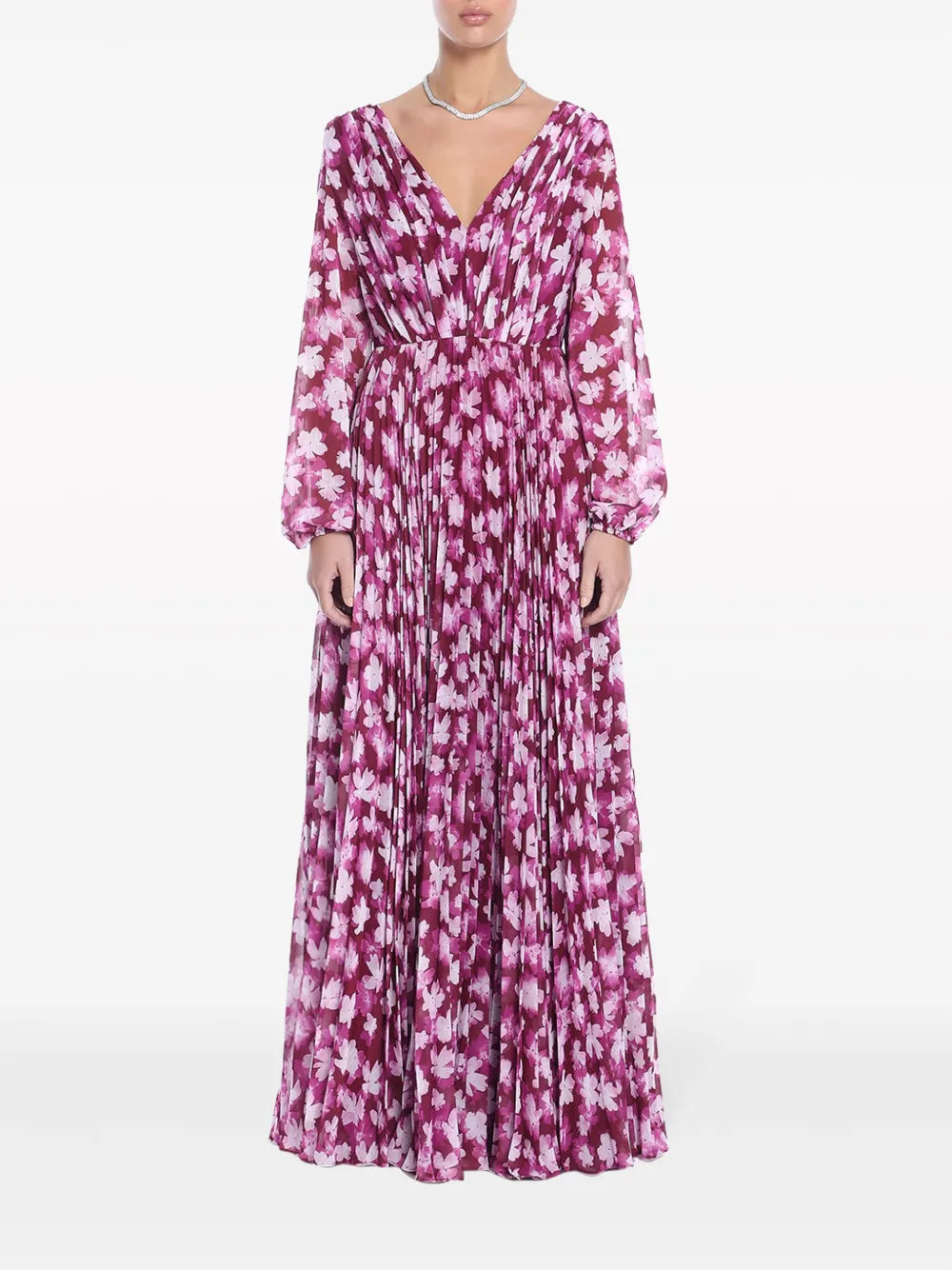 Ml Monique Lhuillier Floral Print Pleated Maxi Dress