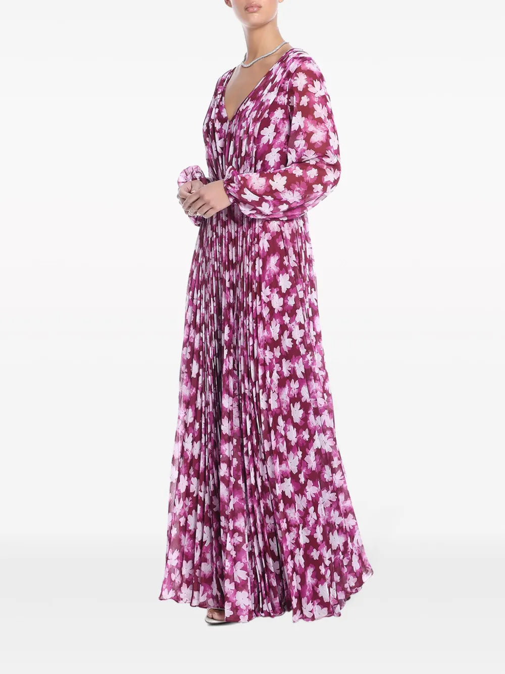 Ml Monique Lhuillier Floral Print Pleated Maxi Dress