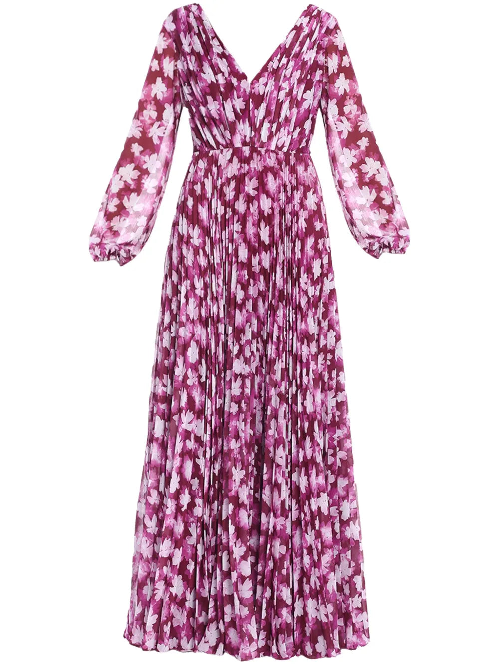 Ml Monique Lhuillier Floral Print Pleated Maxi Dress
