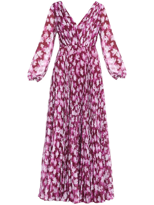 Ml Monique Lhuillier Floral Print Pleated Maxi Dress