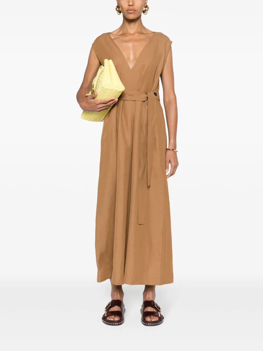 Fabiana Filippi Belted V Neck Midi Dress