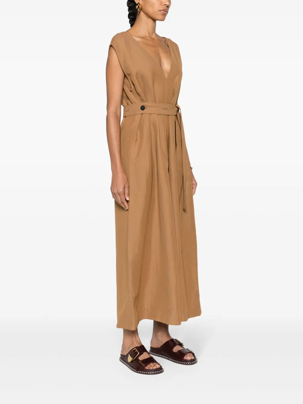 Fabiana Filippi Belted V Neck Midi Dress