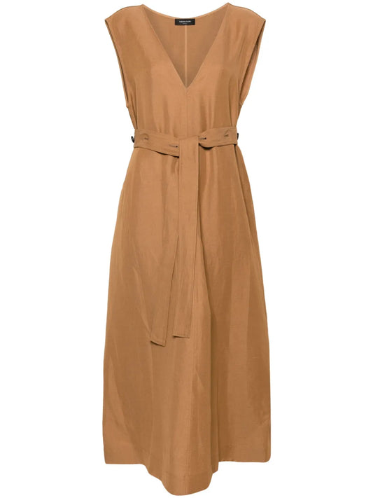Fabiana Filippi Belted V Neck Midi Dress
