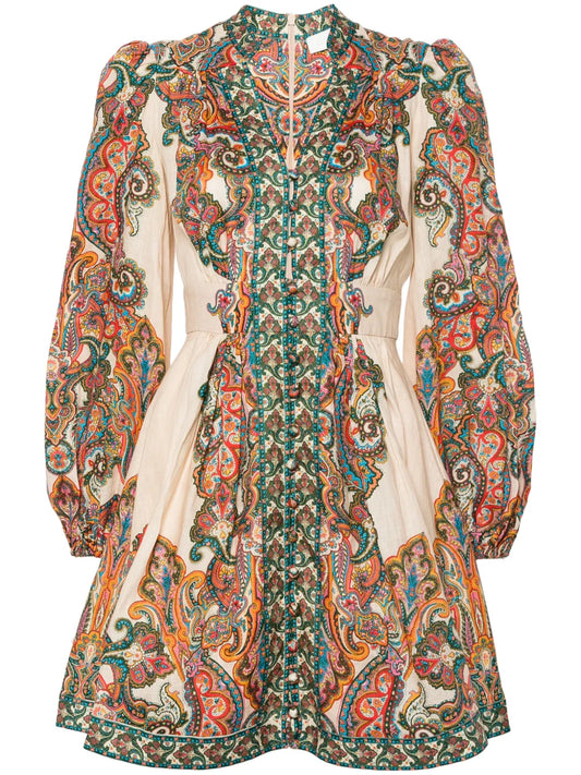 Zimmermann Ottie Plunge Linen Mini Dress