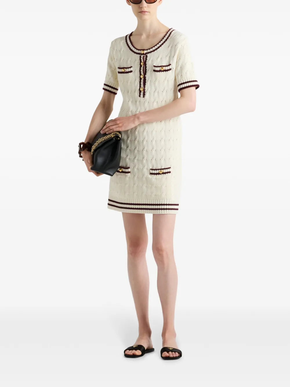 Prada Round Neck Knitted Cotton Mini Dress
