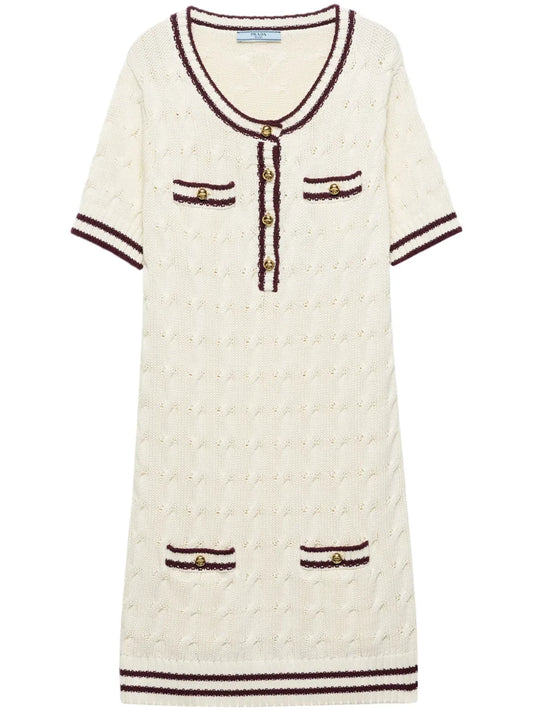 Prada Round Neck Knitted Cotton Mini Dress