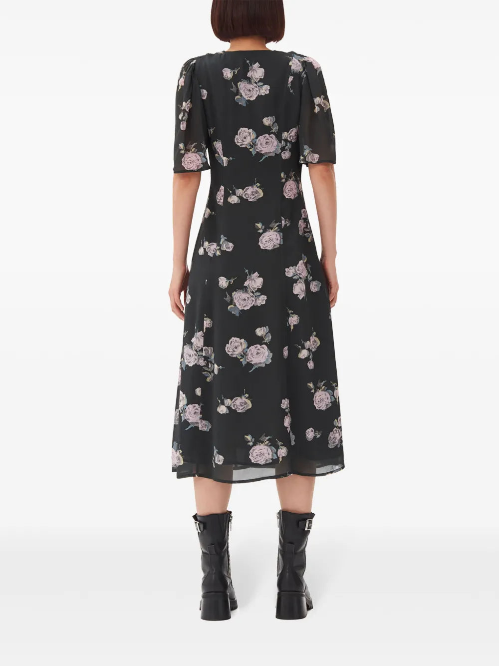 Ganni Floral Print Crepe Wrap Midi Dress