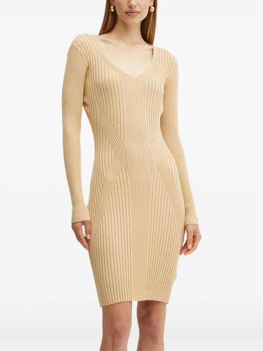 Guess Usa Ribbed V Neck Midi Dress