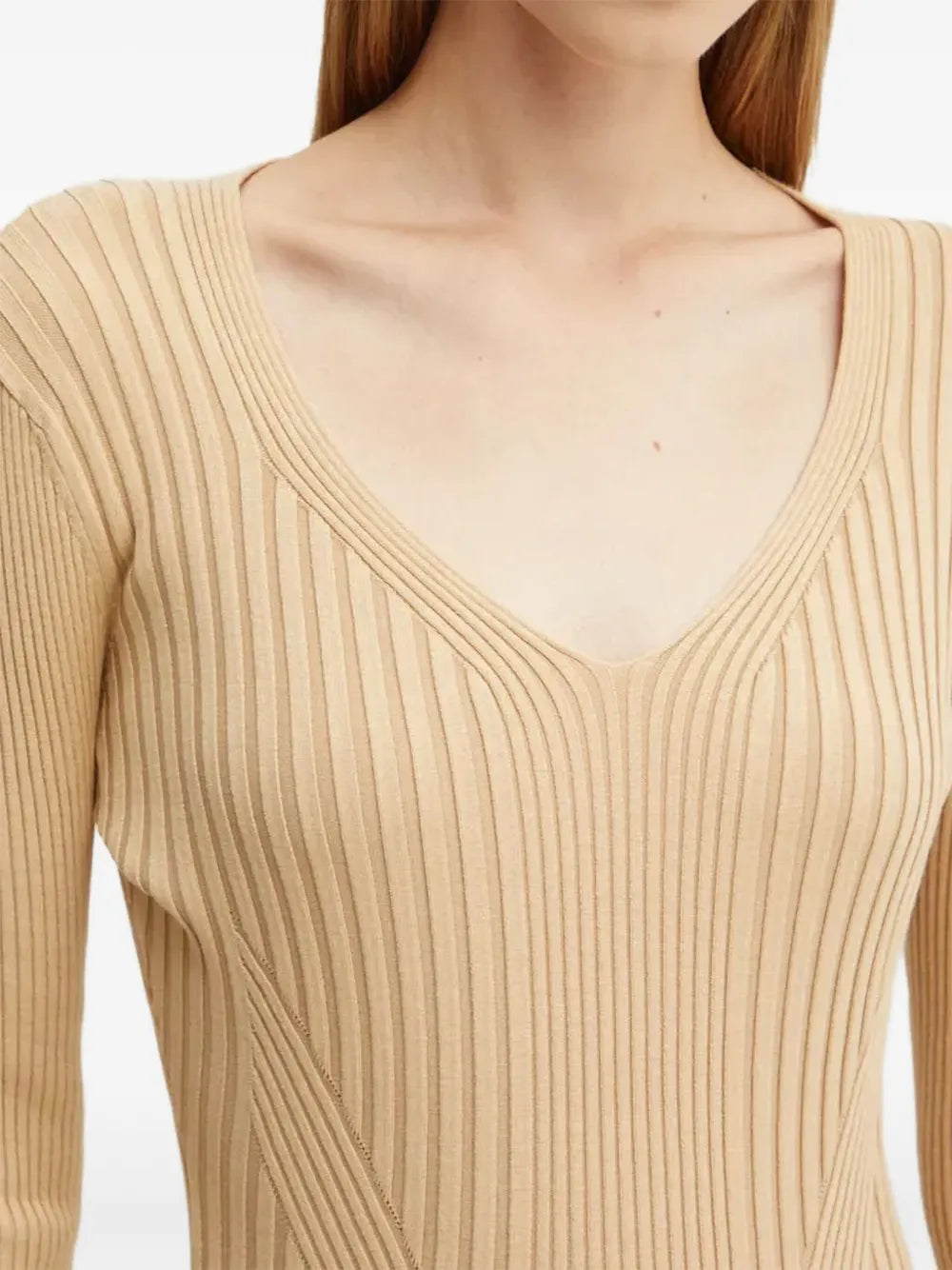 Guess Usa Ribbed V Neck Midi Dress