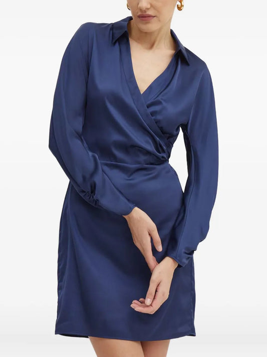 Guess Usa Collared Neckline Mini Wrap Dress