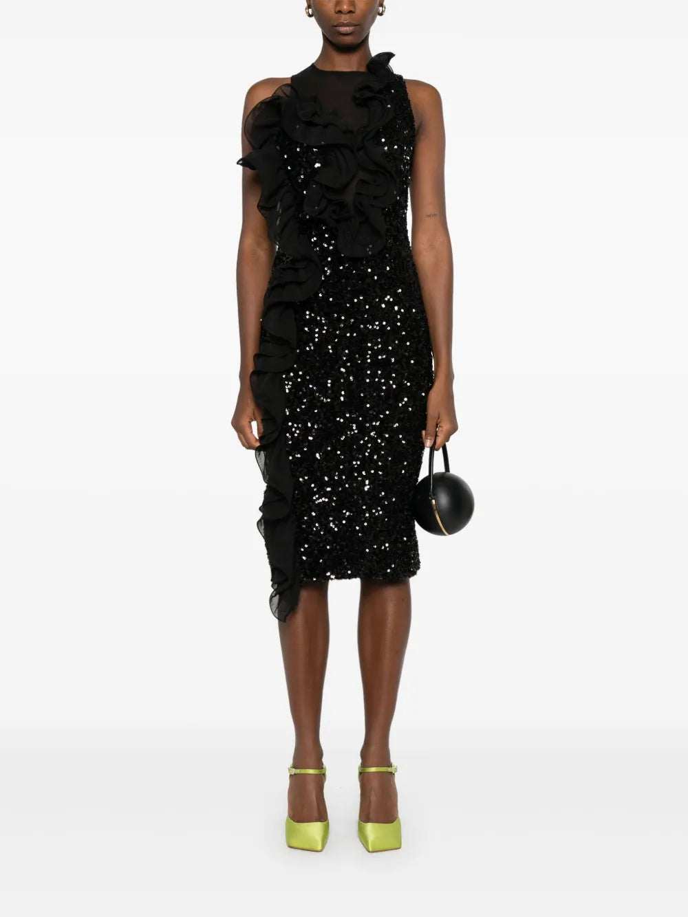 Rotate Birger Christensen Ruffled Detailing Sequinned Midi Dress