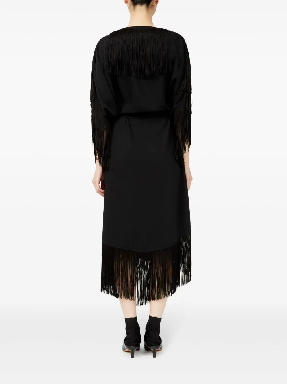 Mm6 Maison Margiela Fringe Detail Belted Midi Dress