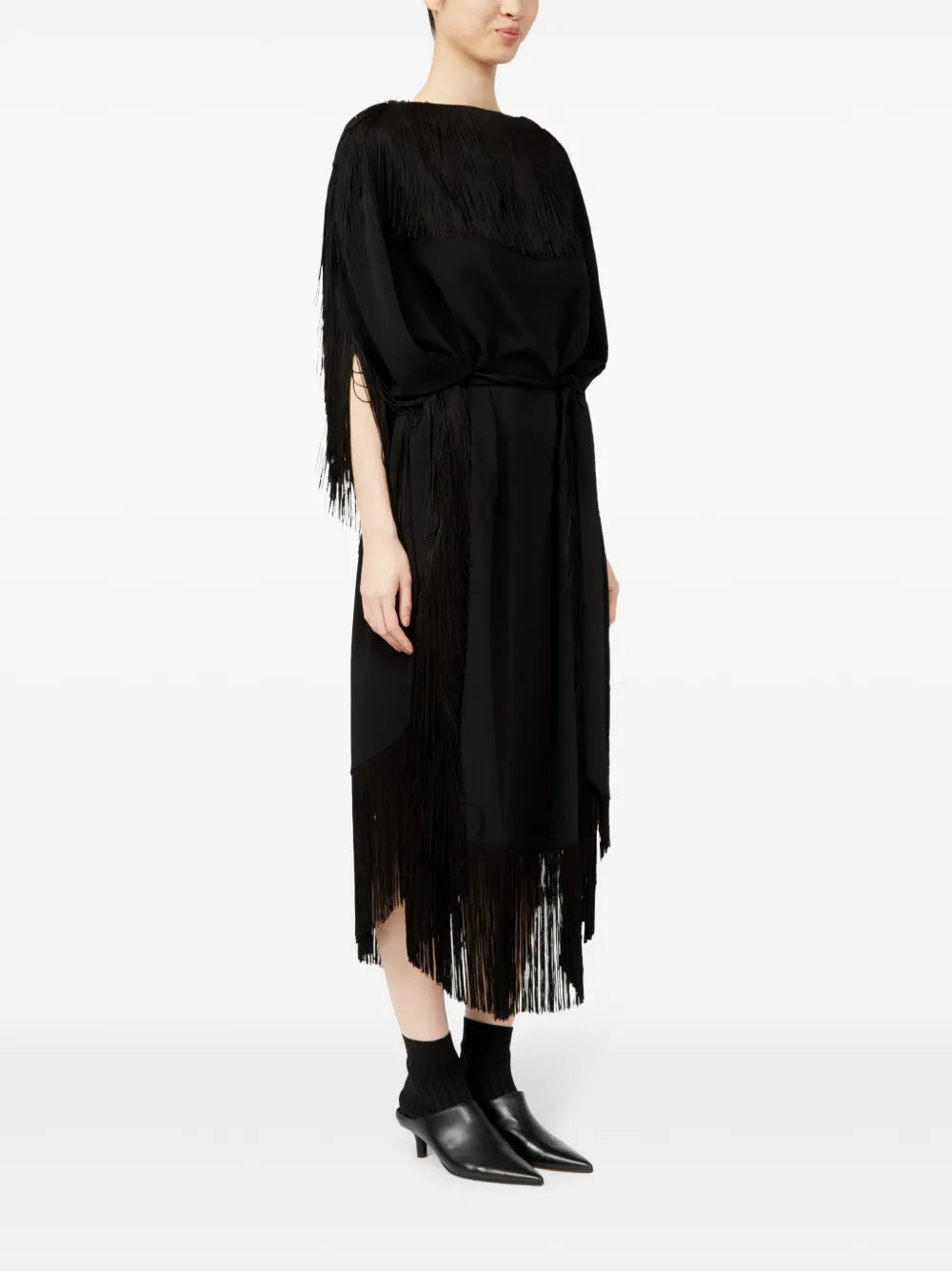 Mm6 Maison Margiela Fringe Detail Belted Midi Dress