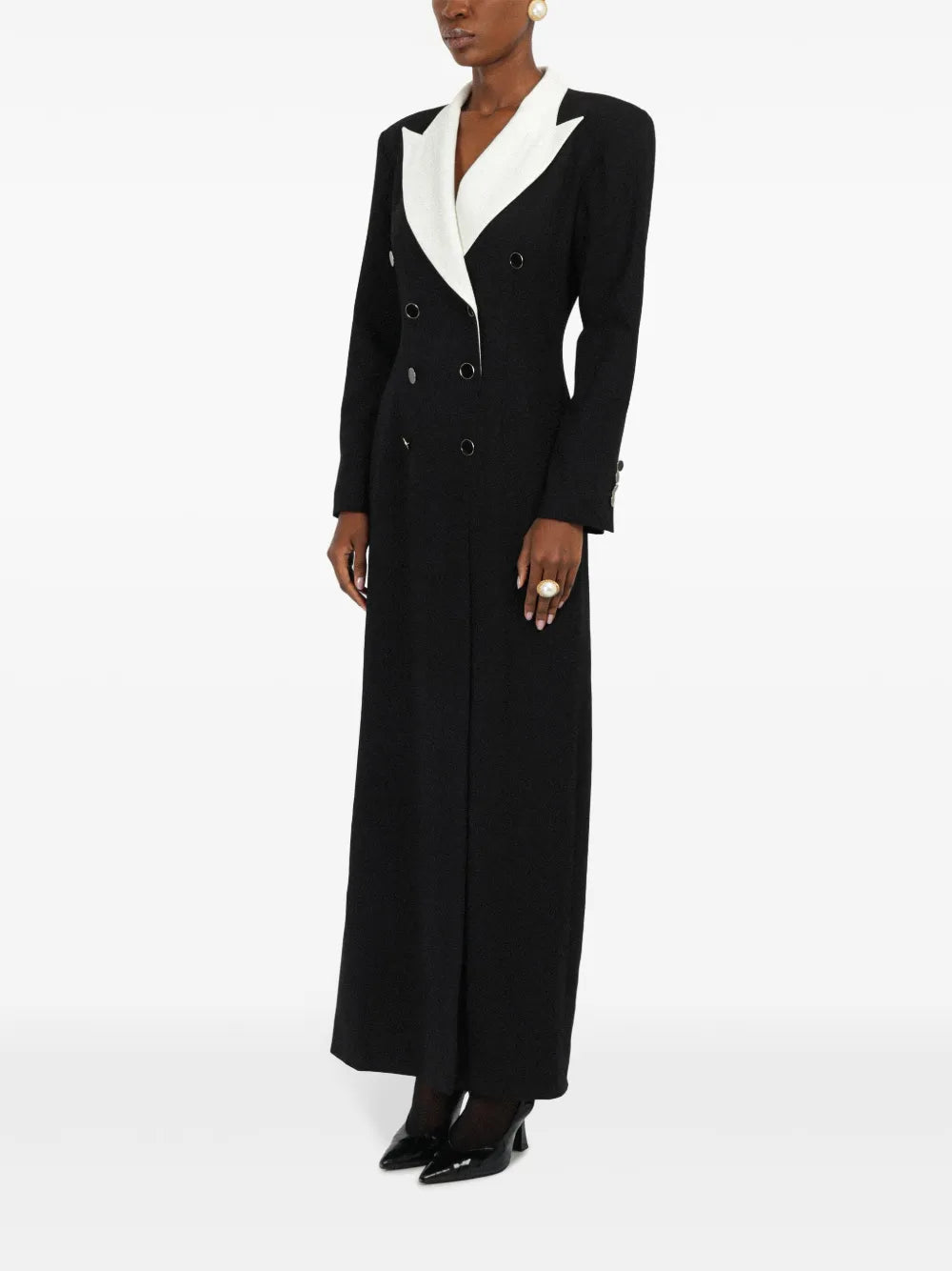 Rowen Rose Contrasting Collar Tuxedo Maxi Dress